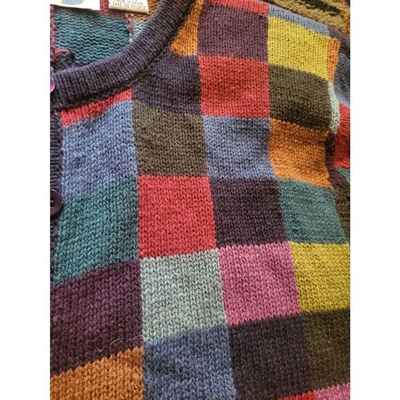 Vintage Paul Harris Design Cardigan Women's Small Mutlicolor Cotton Checkerboard - Picture 4 of 4